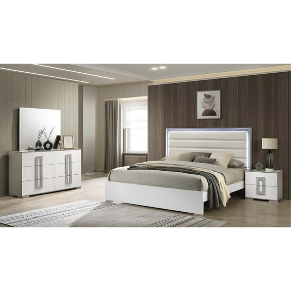 Olivia Contemporary Style Queen 4PC Bedroom set Made with wood in White