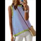 thumbnail image 1 of Camiseta Sin Mangas de Cuello Alto con Bloques de Color y Rayas Informales para Mujer, de Verano 2025, de Punto Holgado, de Corte Alto y Sin Mangas Verde L, 1 of 6