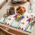 thumbnail image 3 of Butterfly Flower Placemats Set of 8 Retro Purple Blue Yellow Bottle Floral Place Mats Indoor Wipeable Table Mats Washable Cloth Dining Table Placemats for Kitchen Holiday Party Home Decor 13x19 Inch, 3 of 9