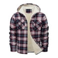 thumbnail image 4 of Flannel Hooded Jacket for Men Big and Tall Plaid Sherpa Thermal Lined Shirt Jacket Wine 4XL, 4 of 5