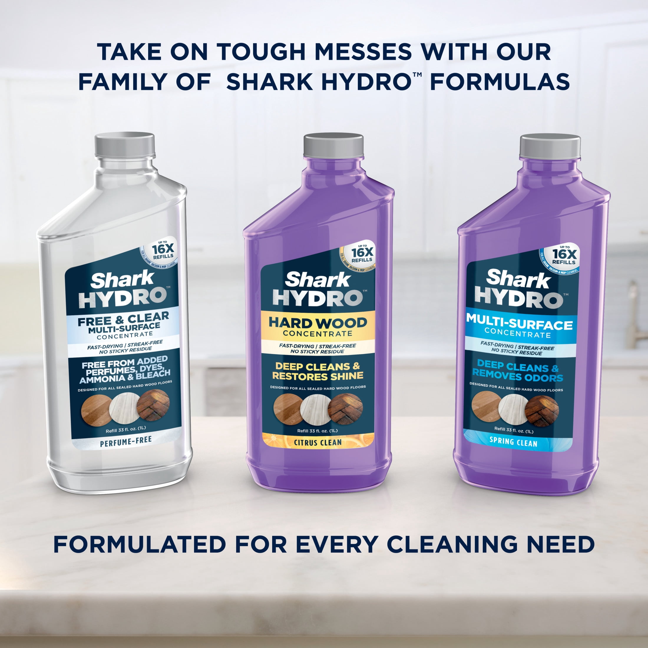 Shark Hydro Hard Wood 33 Oz Concentrate, For Use in All Shark Vacuum and Mop Cleaners, Formulated for Sealed Hard Floors and Area Rugs, Citrus Clean, WDCW30
