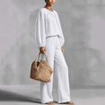 thumbnail image 6 of Mifsaly 2 Piece Linen Set for Women Crewneck Balloon Sleeve Tops and Lounge Trousers Trendy Going Out Travel Airport Vacation Matching Outfits, 6 of 6
