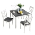 thumbnail image 2 of GZXS 5-Piece Dining Table Set for 4, Solid Wood Frame Square Table with MDF Birch Veneer Top, 4 Upholstered Chairs with X-Back and Linen Padded Seat, Space-Saving Design, White & Gray, 2 of 9