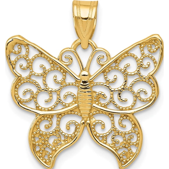 14K Yellow Gold Filigree Butterfly Pendant (22 X 20) Made In United States k4240