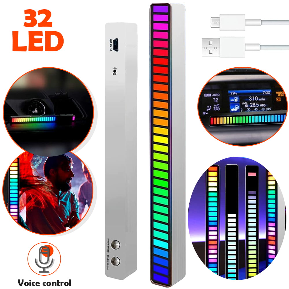 Colorful LED Ambient Strip Light for Car TV 40-Sliver PC Room Voice-Activated Pickup Rhythm Light with 32 Bit Music Level Indicator Desktop RGB Sound Control Pickup Rhythm Light 