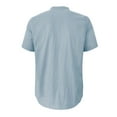 thumbnail image 6 of BiZtdJrK Men Cotton Linen Henley Shirt Button Up Stand Collar Short Sleeve Casual T-Shirts Curved Hem Fashion Summer Tee Tops with Chest Pocket Light Blue XL, 6 of 9