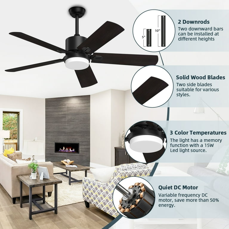Rii♡ XAUJIX 52 inch Black Ceiling Fans with Lights, Remote, 6