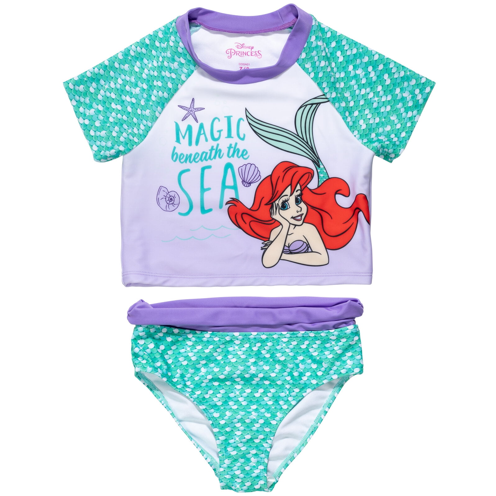 Disney The Little Mermaid Ariel Little Girls Rash Guard and Bikini Bottom  Little Kid to Big Kid 