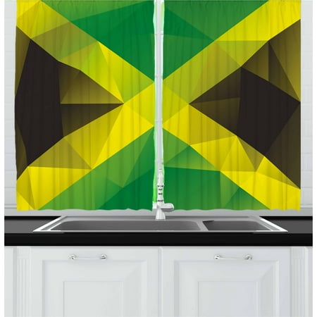 Abstract Geometric Wall Panel Jamaican Curtains 2 Panels Set, Triangular Polygon Design Abstract Flag Geometric National Symbol, Window Drapes for Living Room Bedroom, 55W X 39L Inches, Green Yellow Green Brown, by Ambesonne ()