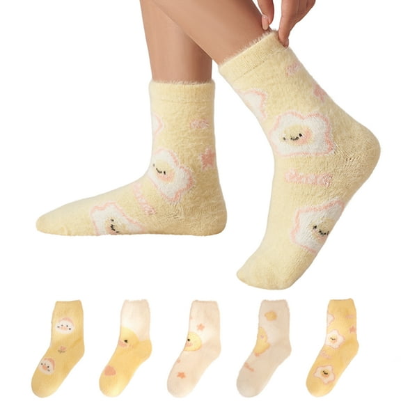 LDU Women's Mid-Calf Socks, Warm Socks Cute Duck Pattern Design, Cozy Everyday for Commuting, 5Pairs
