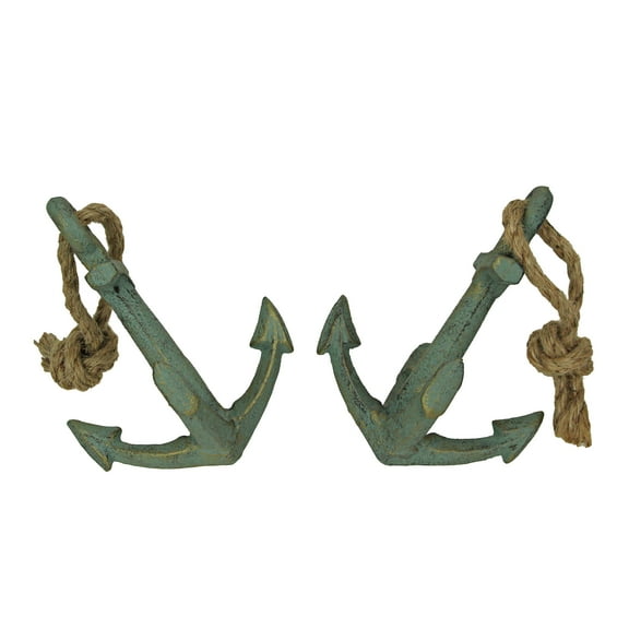 Zeckos Verdigris Cast Iron Ship Anchor Bookends Home Decor Set of 2