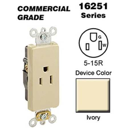 Decora Single Receptacle - Leviton 16251-I Decora Single Receptacle Commercial Grade 5-15R 15A 125V BandS Wired - Ivory