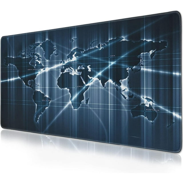 World Map Mouse Pad (31.5x11.8 in) Extended Gaming Mousepad Non-Slip Rubber Base Desk mat for Desktop with Stitched Edges Computer mat for Desk XL