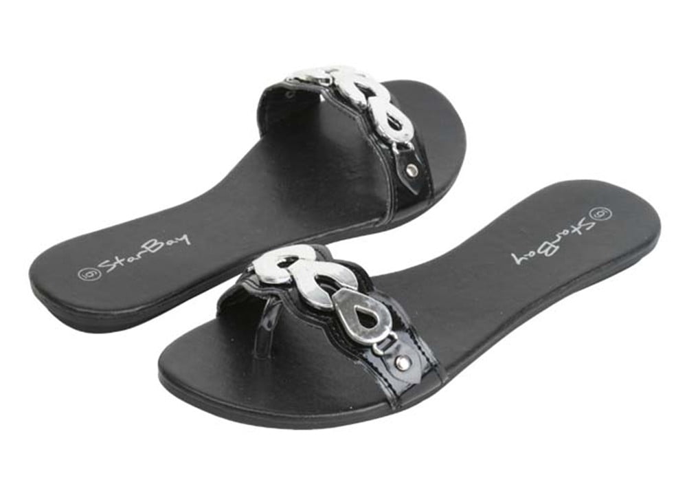 Starbay Women's Fashion Slide Sandals Chain Metallic Design Flats flip