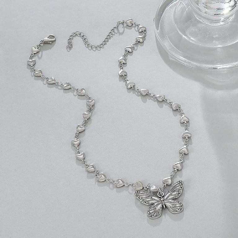 Heart Choker Silver Necklace, Aesthetic Silver Jewelry