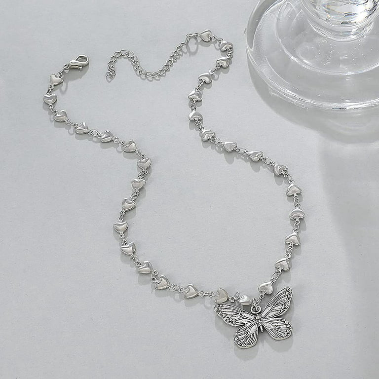 Heart Choker Silver Necklace, Aesthetic Silver Jewelry