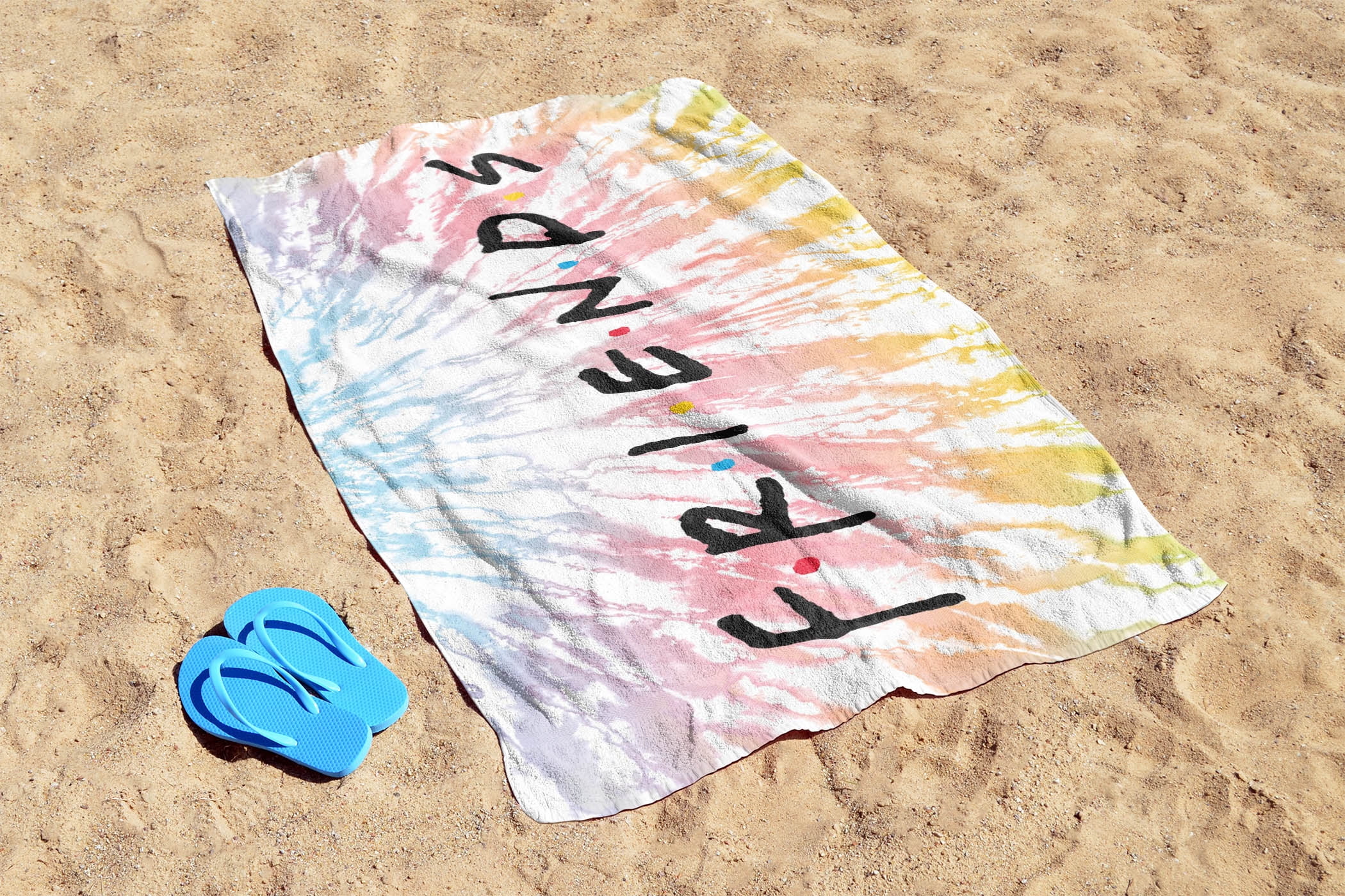 Friends Tie Dye Friends Beach Towel, 34 x 64, White, Warner Brothers