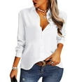 thumbnail image 5 of Shirts for Women Fall Long Sleeve Tunic Tops Button Down V Neck Collared Office With Pocket Women's T-Shirts White M, 5 of 9
