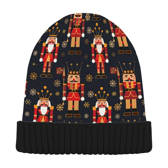 joogoo Christmas Golden Nutcracker Beanie Hats Cuffed Winter Warm Knit Thick Beanies