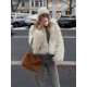 thumbnail image 1 of Chaqueta corta de piel sintética para mujer, cárdigan elegante y esponjoso de manga larga con solapa de lujo, Tops cálidos de invierno, 2024, 1 of 5