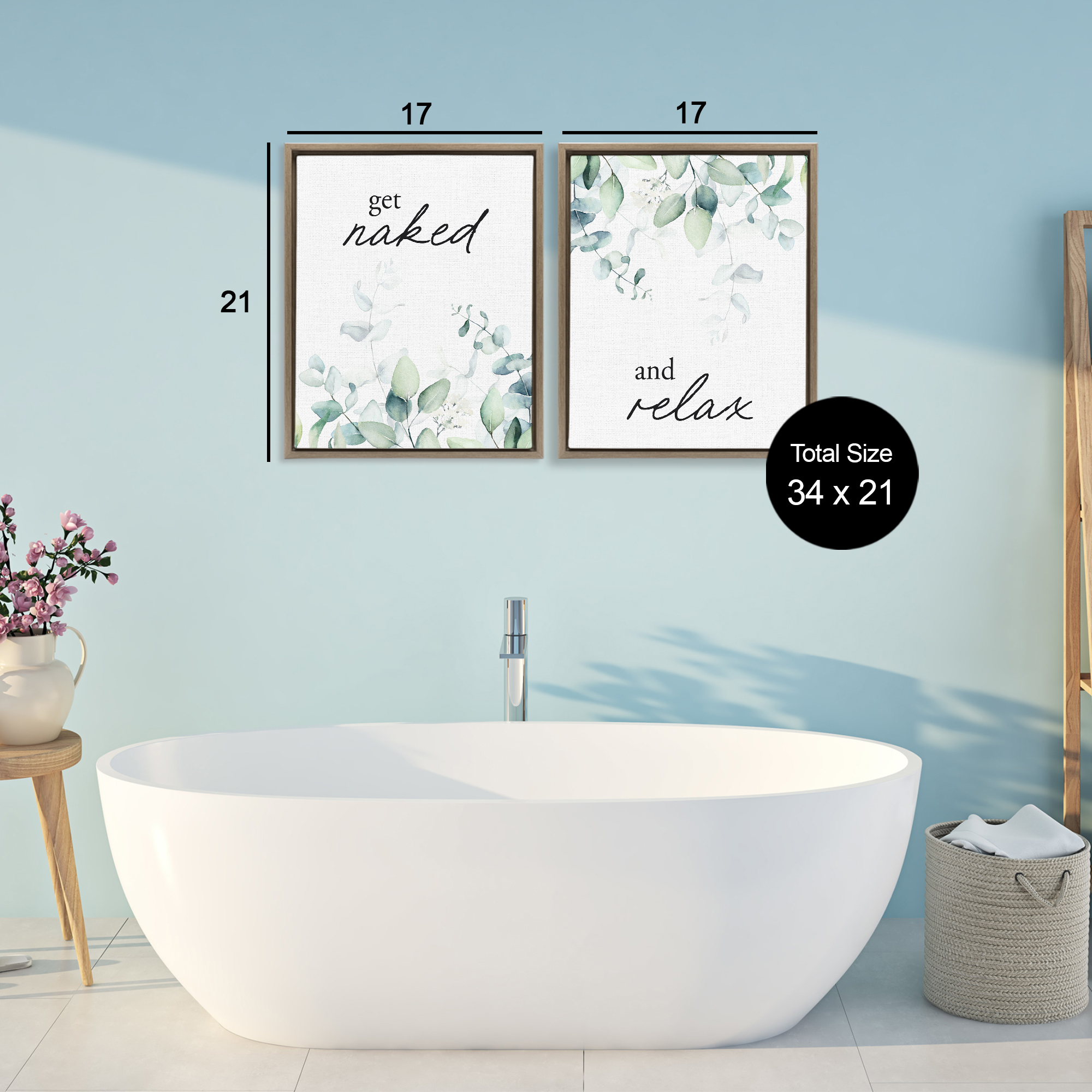 Get Naked & Relax Herbs 2 Piece Brown Framed Floater Canvas Set, design by Lettered and Lined