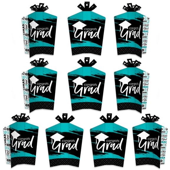Big Dot of Happiness Teal Graduation Table Decorations - Party Fold and Flare Centerpieces - 10 Count