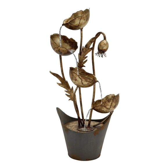 DecMode Copper Fountain Indoor Outdoor Decor with Cascading Cups