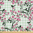 thumbnail image 2 of Ambesonne Cherry Blossom Fabric by the Yard Microfiber, Sakura Tree Bird, 2 Yards, Black Hot Pink White, 2 of 2