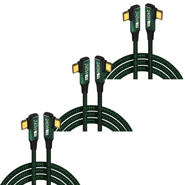 Cable de transferencia 2m GoldDuo 2LL 3Pzas 2m Rápida 240 W 5-A Tipo C 90° Tipo C 90° Verde.