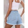 thumbnail image 3 of EMMIOL Women's High-Mid Waisted Stretch Denim Jean Shorts Frayed Raw Hem Solid Casual Boyfriend Y2K Curvy Jorts, 3 of 7