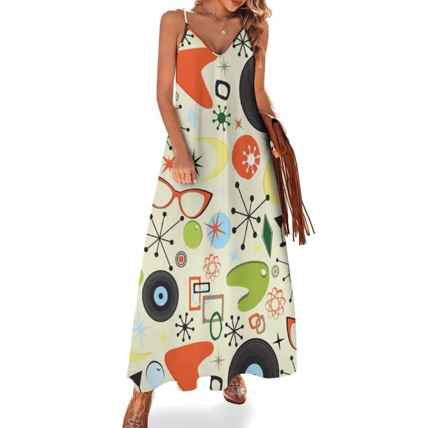 Vestido sin mangas con patrón de moda vintage retro de los años 50 y 60, vestidos de verano de estilo coreano para mujer