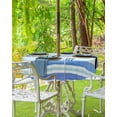 thumbnail image 5 of Outdoor Tablecloth with Umbrella Hole and Zipper Stripes Round Outdoor Tablecloths 60 Inch Waterproof Outside Table Cloths Blue Line Patio Table Cloth Cover for Outdoor Tables Picnic Garden Party, 5 of 6