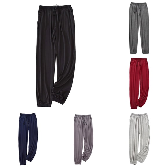 Wxolcjlv Mens Solid Sleep Pant Drawstring Waist Jogger Bottom Nightwear Loungewear