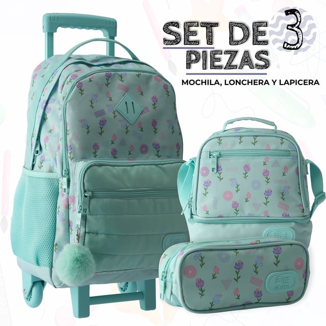 US Urban Juego Escolar Mochila con Carrito Lonchera y Estuche para Niños y Niñas (azul)