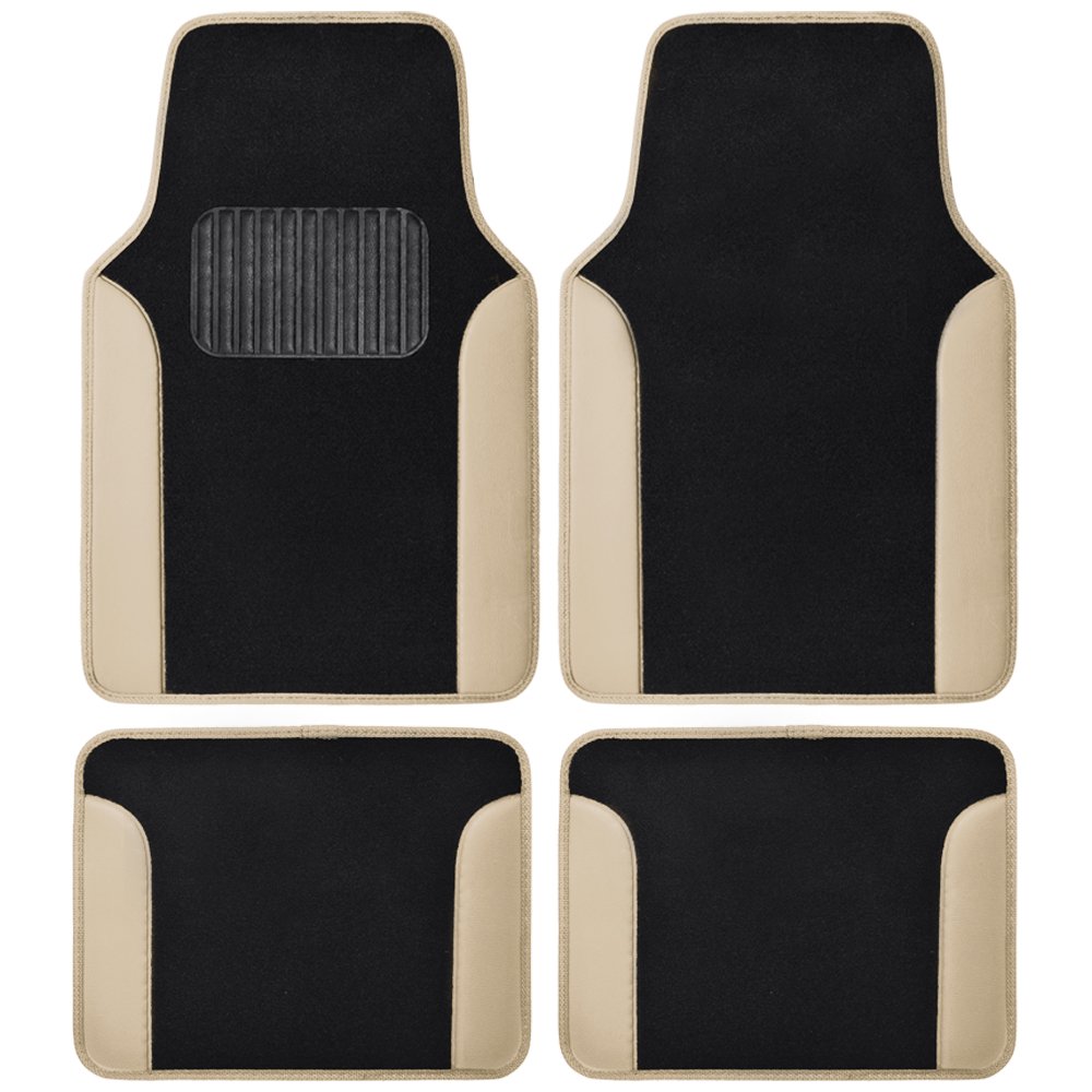 BDK Fresh Design Carpet Floor Mats for Sedan SUV Truck Two Tone Design with PU Leather (Beige