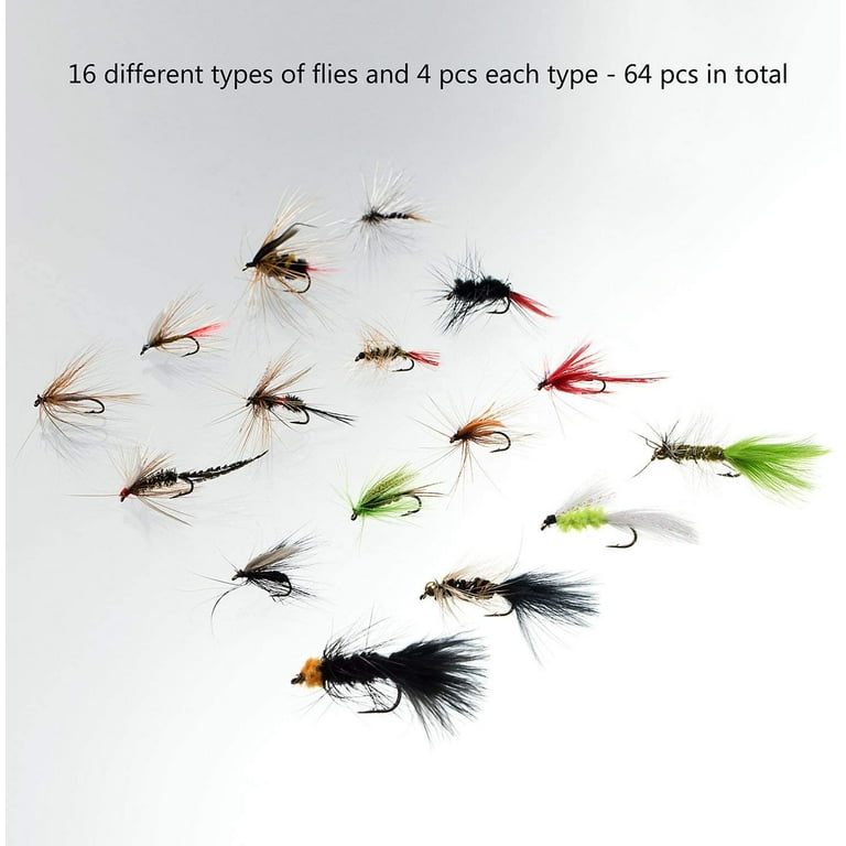 BASSDASH Fly Fishing Flies Kit Fly Assortment Trout Bass Fishing with Fly  Box, 36/64/72/76/80/96pcs with Dry/Wet Flies, Nymphs, Streamers, Popper