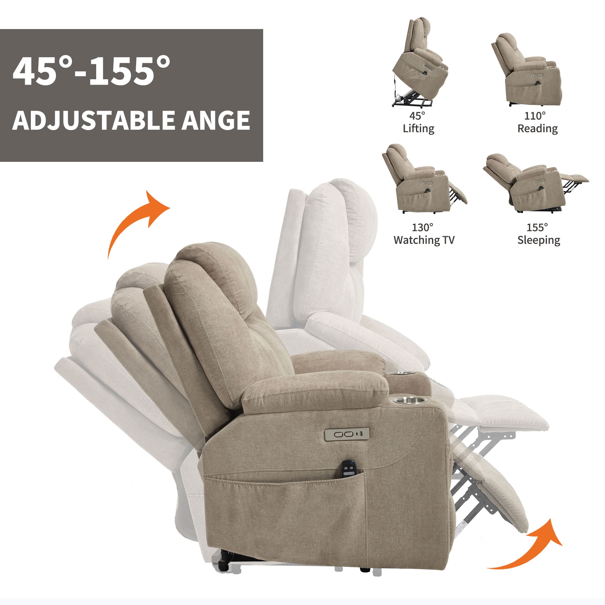 MAYEERTY Power Lift Recliner Chair for Elderly, Chenille Single Motor Electric Recliner with 8-Point Vibration Massage & Lumbar Heat, for Living Room Bedroom