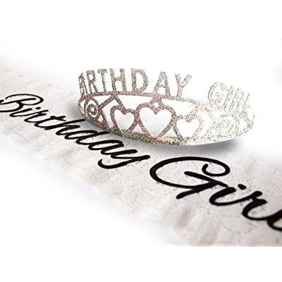 elegant birthday girl lace sash and glitter tiara by express novelties online