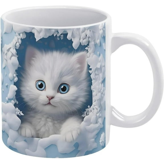 3D Kitten Hole In A Blue Wall Mug - Snow Mug With Cute Cat 3D Cat Mug For Cat Lovers - Cat Club Cup - Christmas Mother'S Father'S Day Birthday Gift For Mom Dad Readers 11Oz