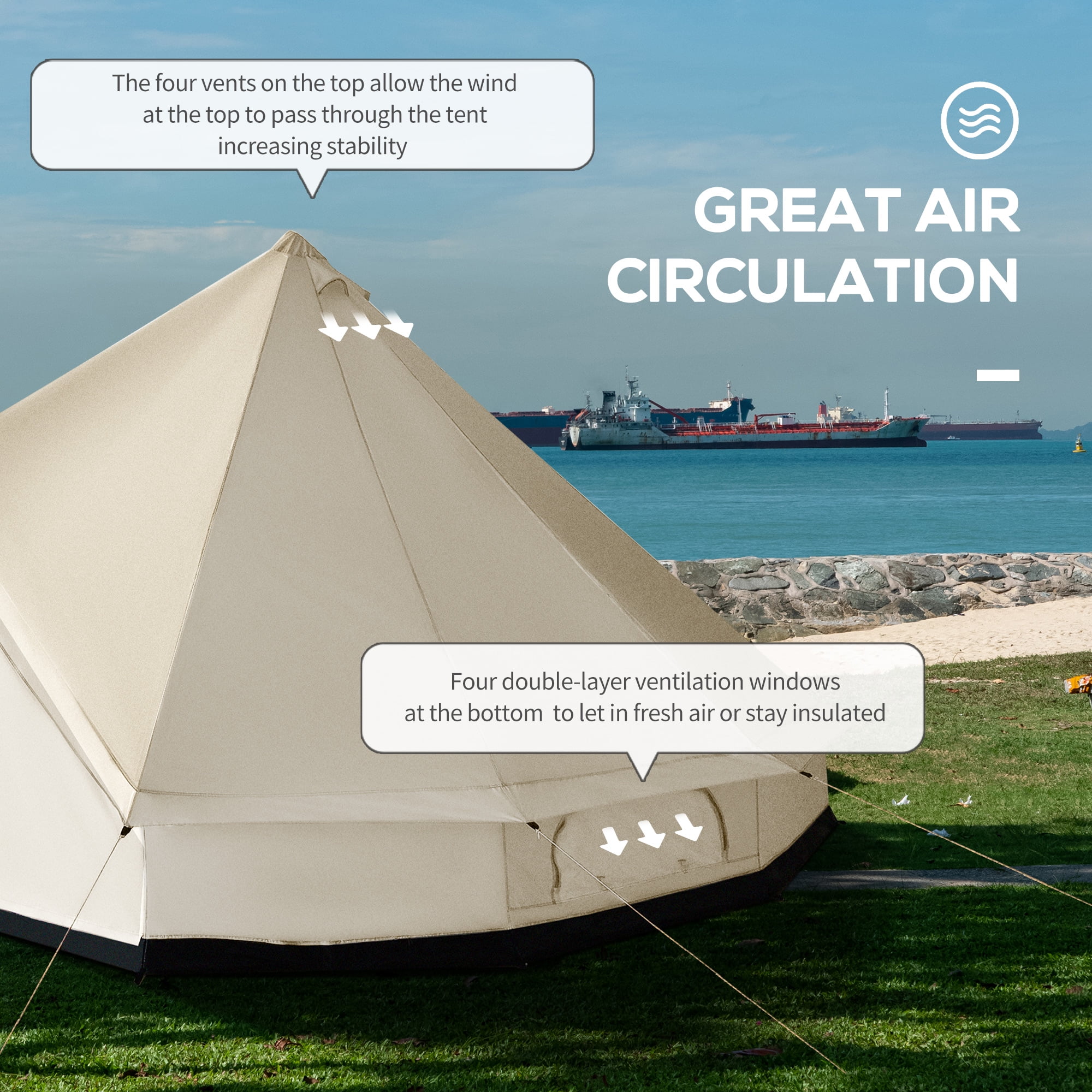 Outsunny 10-Person Yurt Tent Glamping Bell Tent with Spacious Interior, Breathable Waterproof Design, for Family Outdoor Camping, 16' x 16' x 10',