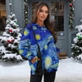 thumbnail image 3 of Xoenoiee Starry Night Print Womens Oversized Sweatshirts Crew Neck Pullover Long Sleeve Tops with Pockets Split Fall Fashion Outfits 2025 Clothes, Size S, 3 of 7