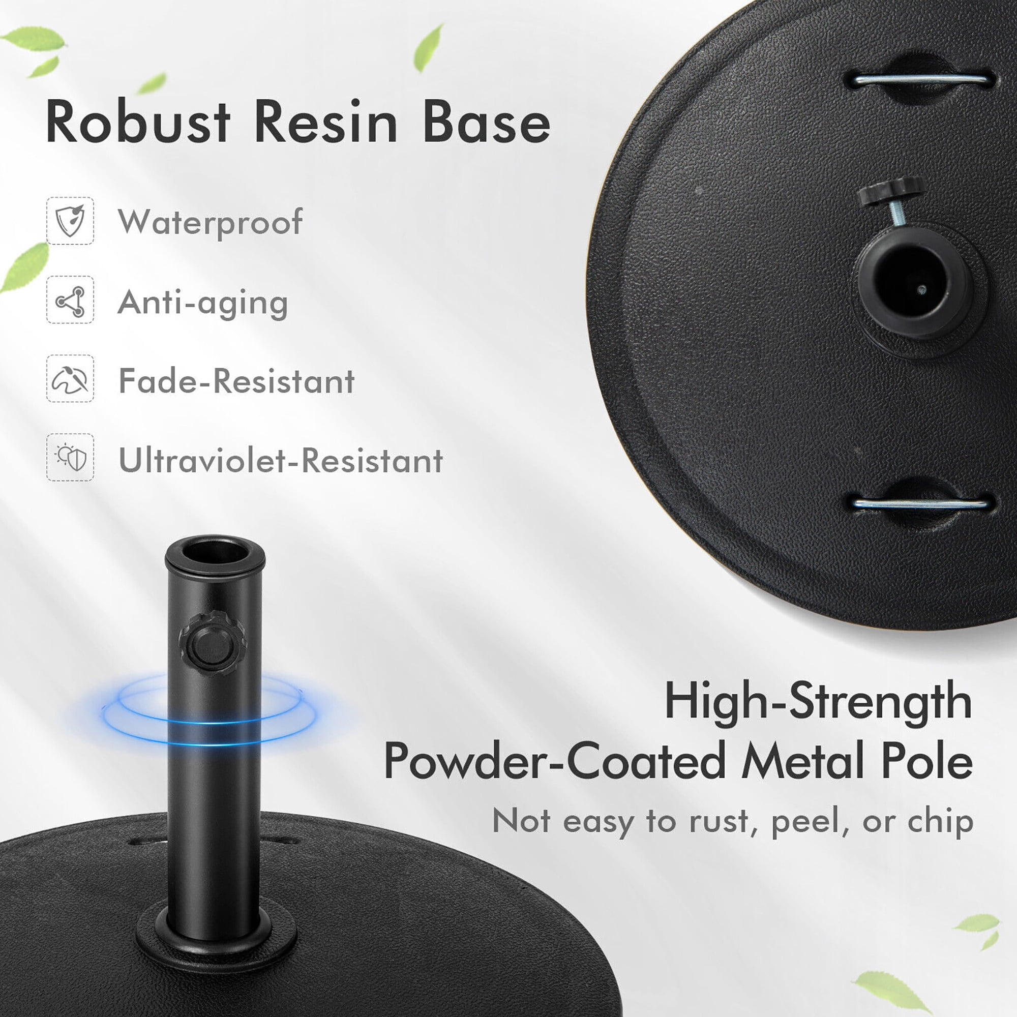 Gymax Patio 51 lbs 20.5'' Round Resin Umbrella Base w/ Wheels Handles Table Market Stand