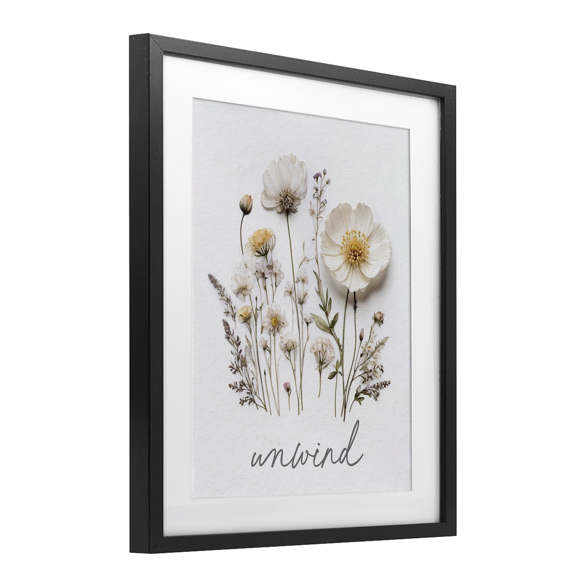Pressed Flowers Unwind Black Framed Print Under Glass, design by Lettered and Lined