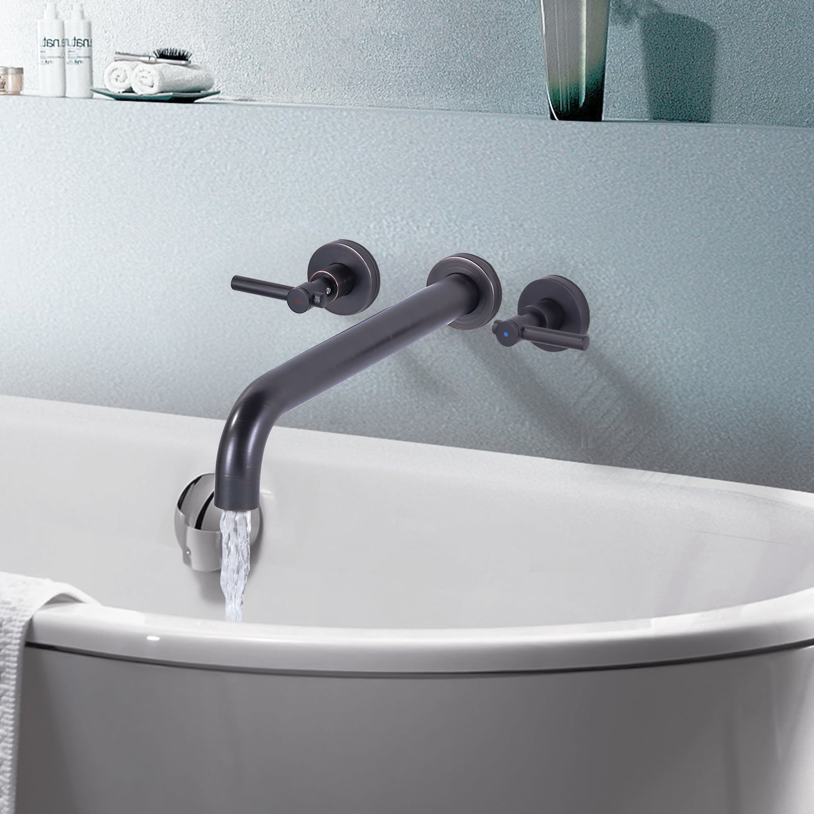 Wowow Wall Mount Tub Filler Faucets,High Flow Wall Mounted Bathtub Faucet with Two Handles and 12" Long Spout, Oil Rubbed Bronze
