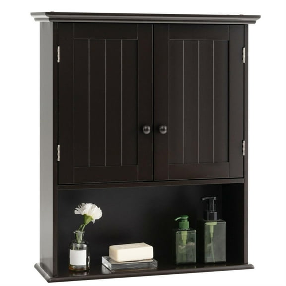 Demi Bonn Wall Mounted Bathroom Cabinet, Medicine Cabinet, 2-Door Wall Mount Bathroom Storage Cabinet with Open Shelf for Kitchen, Entryway, Bathroom, Brown