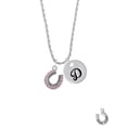 thumbnail image 2 of Delight Jewelry Silvertone Beaded Pink Crystal Horseshoe with Good Luck Silvertone Script Initial Disc - D - Charm Necklace, 20"+3", 2 of 4
