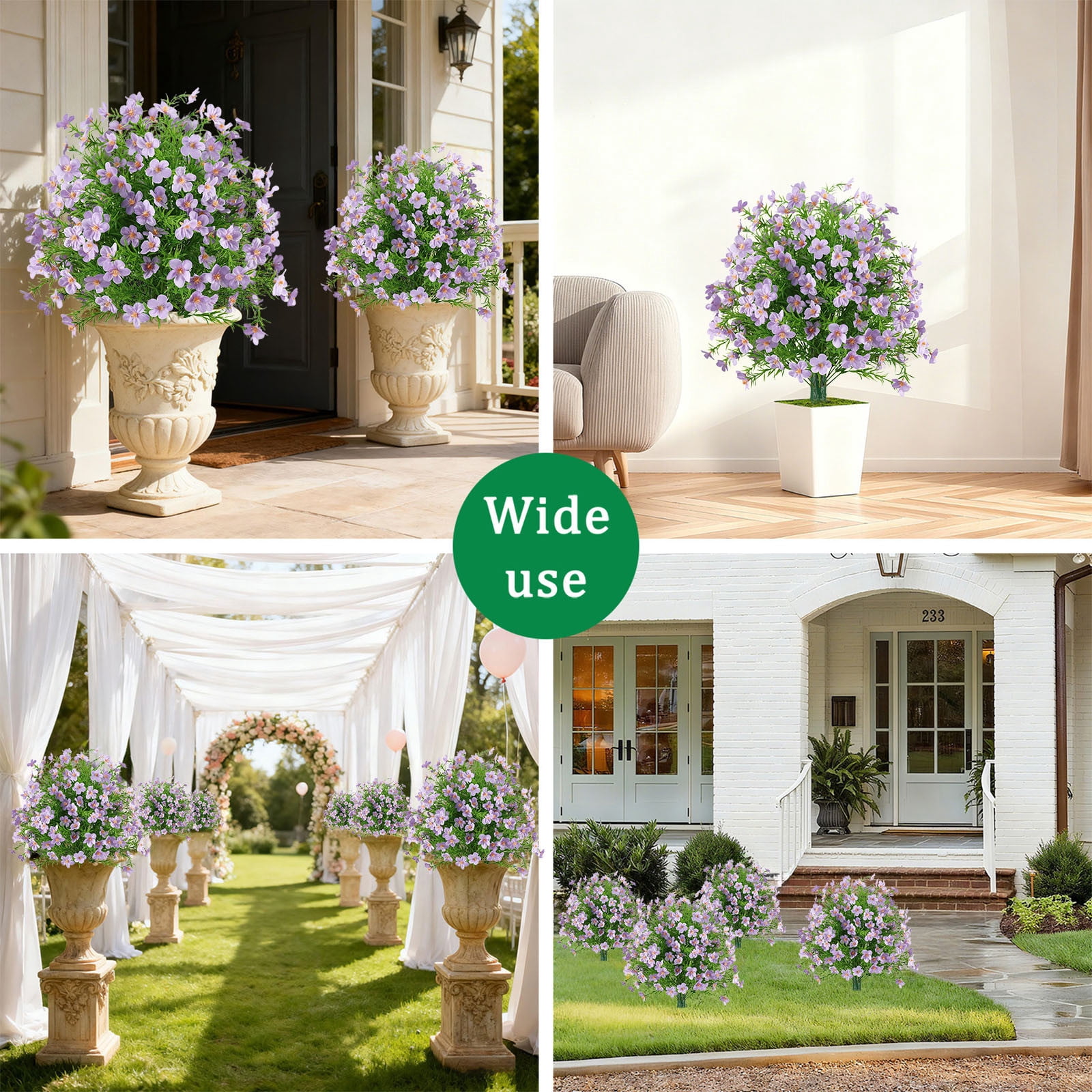 24" Artificial Boxwood Topiary Ball Trees with Flowers UV Resistant No Fade Outdoor Faux Plants with Ground Spike, Fake Shrubs for Garden, Patio, Porch, Yard, Indoor Décor