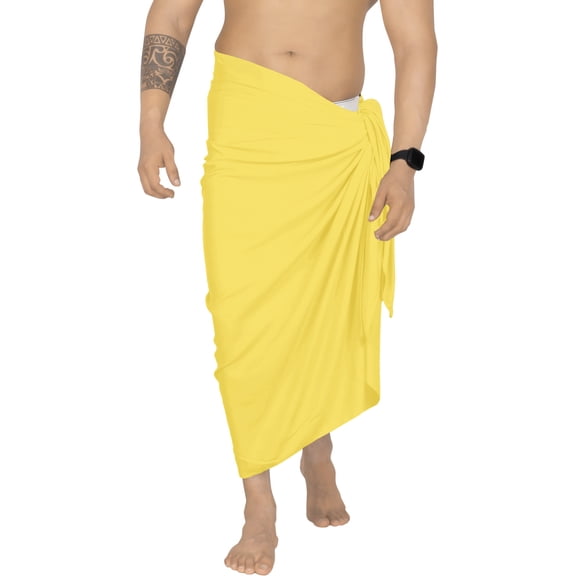 HAPPY BAY Men's Pareo Bath Trunk Swimwear Sarong Swim Beach Wrap One Size Yellow, Solid Summer Vacation Aloha