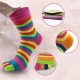 thumbnail image 2 of 6 Pairs Women Cotton Five Finger Ankle Socks Rainbow Colorful Striped Breathable Toe Separated Mid Tube Hosiery Gifts, 2 of 21