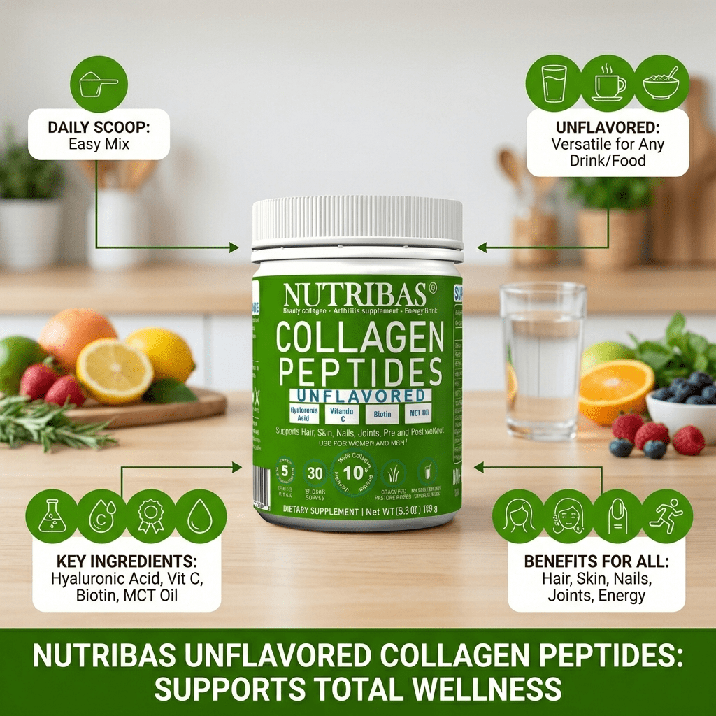 Nutribas Protein Multi Collagen Peptides Powder Supplement for Whole Body Support, Coffee Creamer with MCT & Vitamin C, Unflavored, 5.3 oz